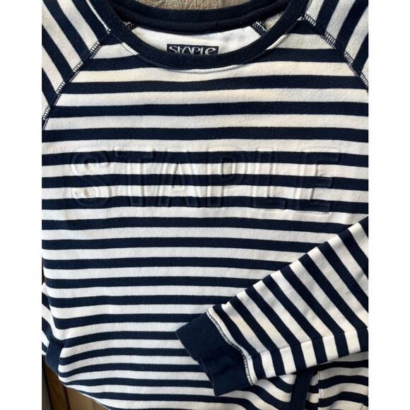 Staple Sweatshirt Sz S Men's Long Sleeve Blue White Stripe Preppy Logo Embossed - Picture 4 of 9